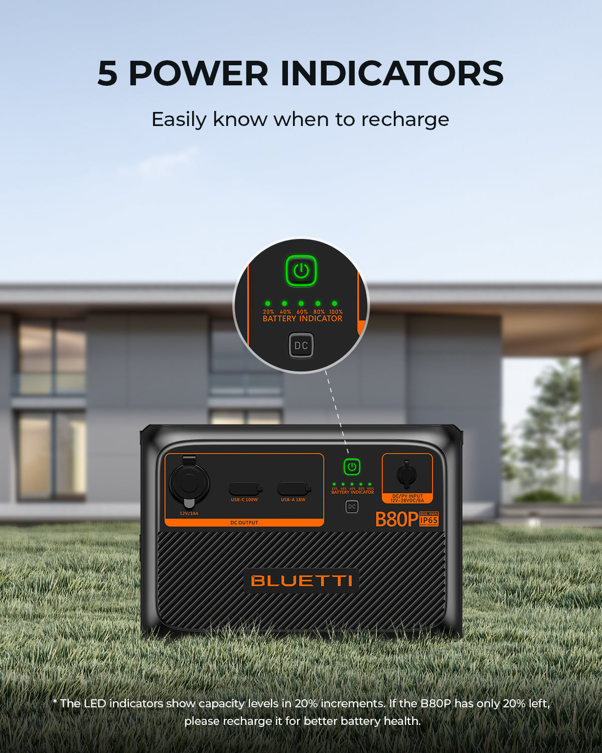 BLUETTI B80P ORKUBANKI - STÆKKUNAREINING - VATNSVARINN - IP65 - VARA HÆTTIR