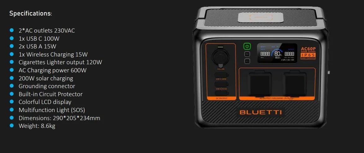 BLUETTI AC60P ORKUBANKI - 600W - VATNSVARINN - IP65