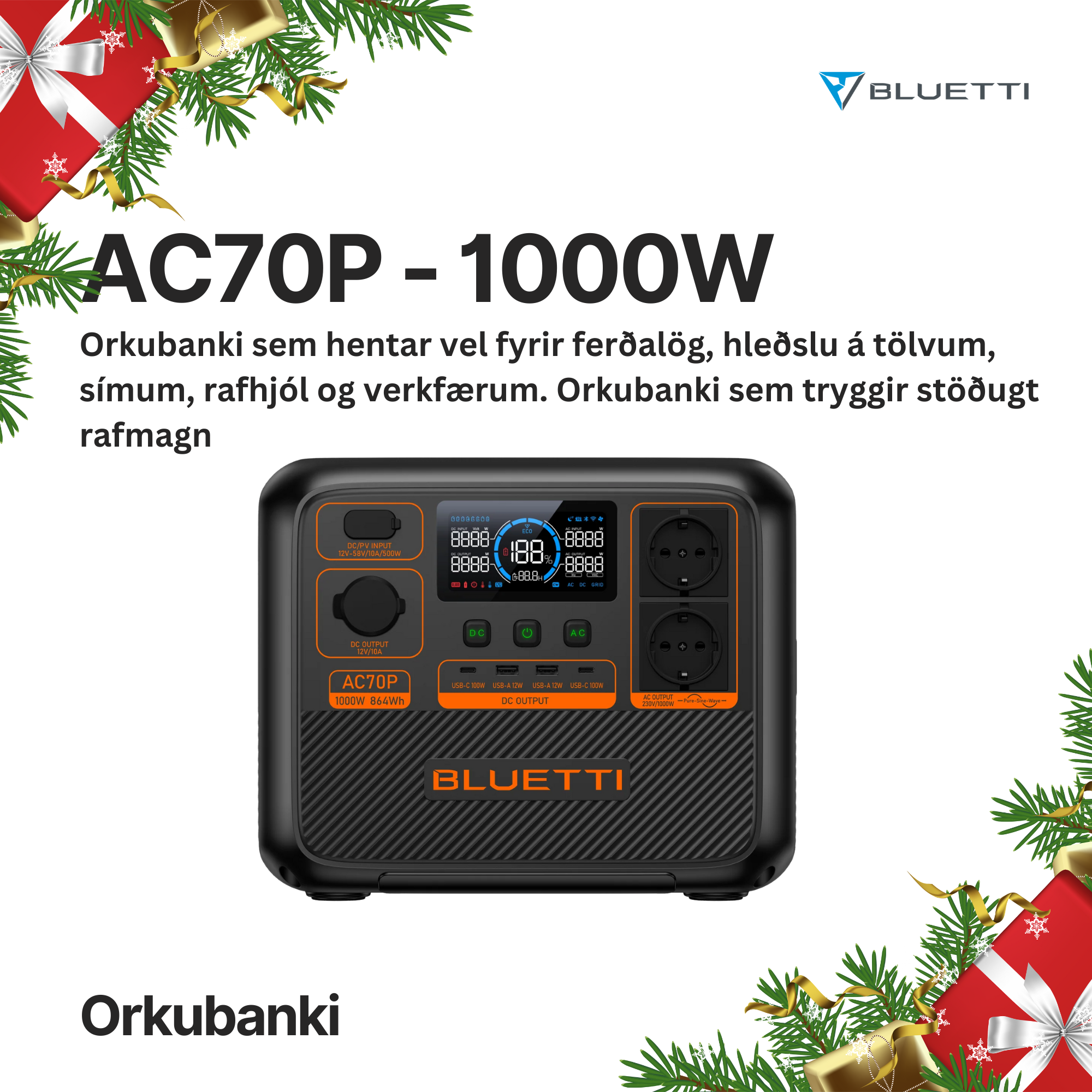 BLUETTI AC70P ORKUBANKI - 1000W