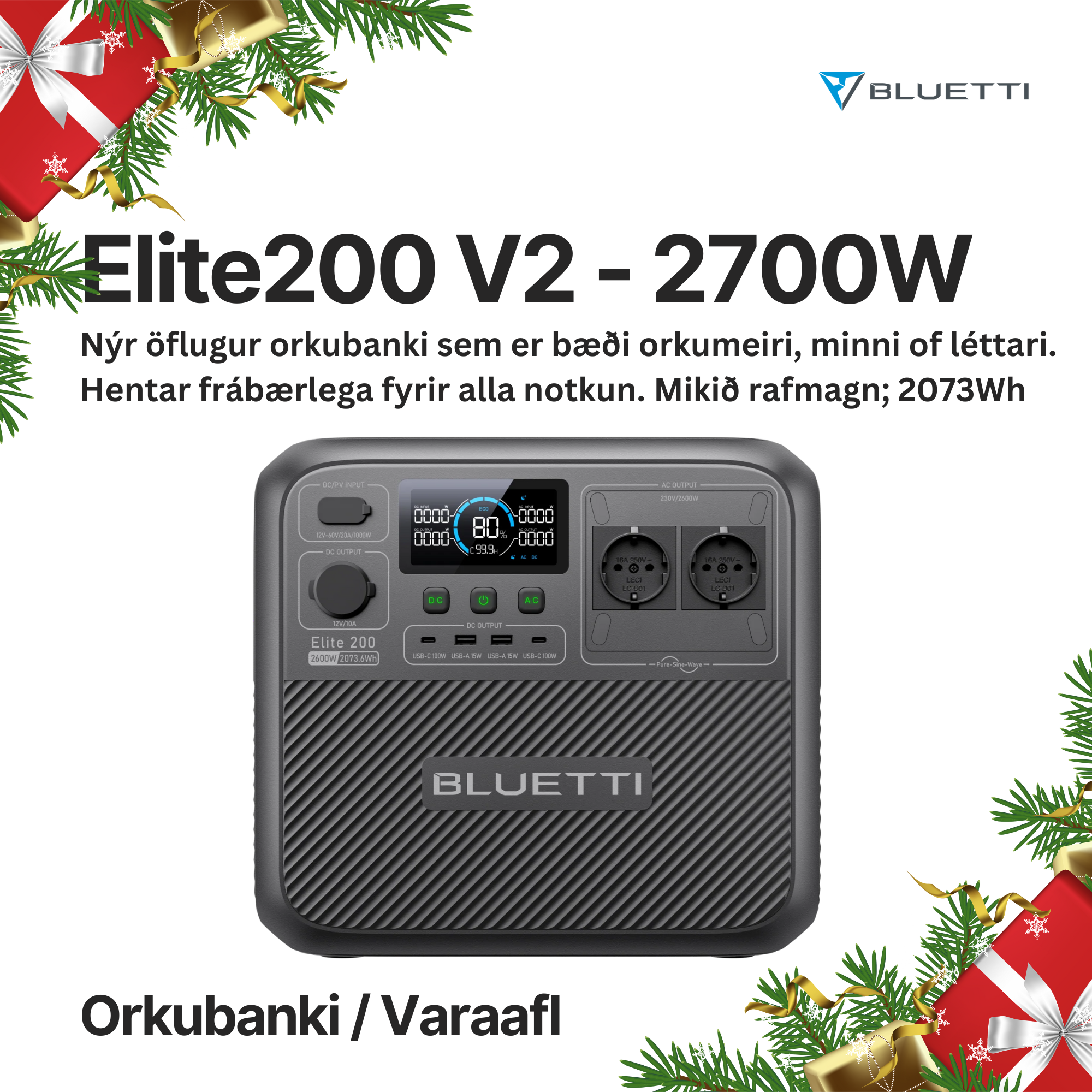 BLUETTI Elite200 V2 ORKUBANKI - 2700W - Fullkomið fyrir ferðabílinn
